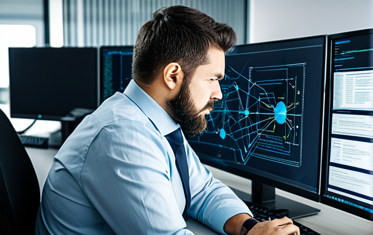 Security Vulnerability Assessment**
"A professional cybersecurity analyst in a brightly lit office, examining a network diagram displayed on multiple monitors. The scene depicts a vulnerability scan in progress. Various lines of code and network nodes are visible, but abstract and non-specific. The analyst is fully clothed in business casual attire. Safe for work. Appropriate content. Perfect anatomy. Natural proportions. Professional. Modest. Family-friendly."
**
