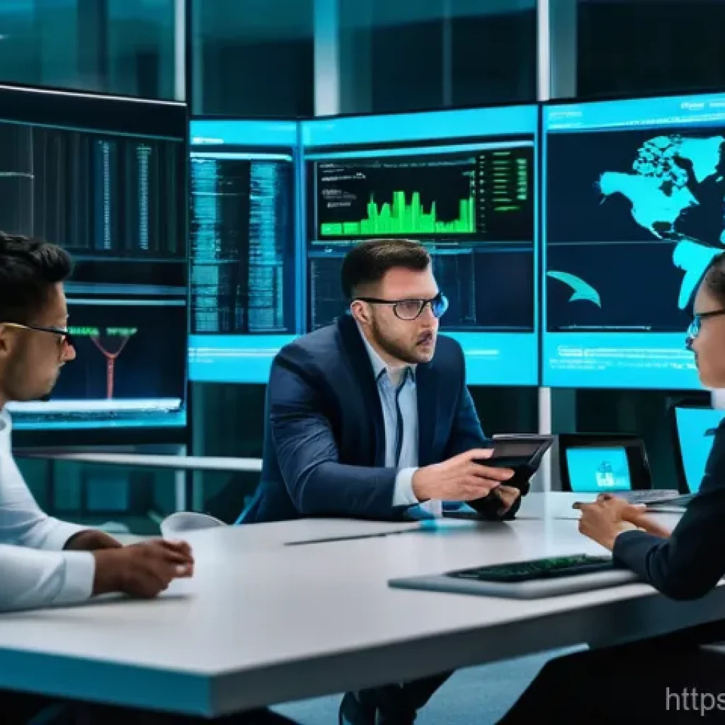 보안관제 전문가 필수 소프트 스킬 - Cybersecurity Team Collaboration in a Modern SOC**
* **Prompt:** A diverse group of four cybersec...