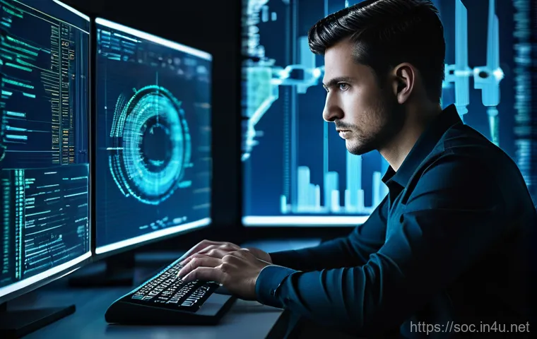보안관제센터 실무에 필요한 스크립팅 언어 - **Image Prompt 1: The Python-Powered SOC Analyst**
    "A highly focused cybersecurity analyst, mid-...