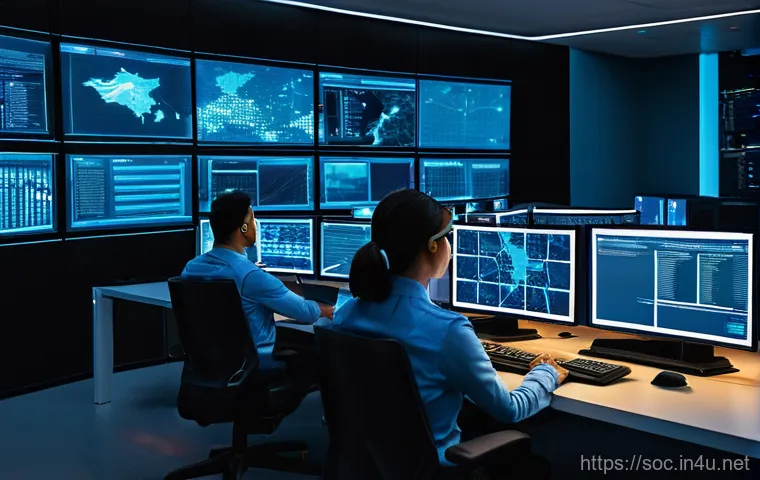 보안관제센터 근무 시간과 라이프 밸런스 - **Prompt 1: The Vigilant Guardians of the Digital Realm**
A wide shot of a futuristic yet functi...